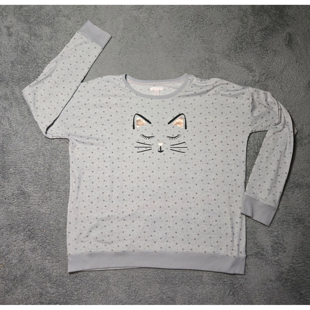 LC Lauren Conrad Intimates XL Gray Cat Print Long Sleeve Top Loungewear GUC